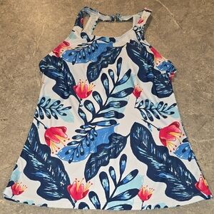 (J47)  Blue and White Floral Top Only Swimwear
